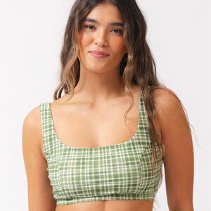 💚 sz XL Lime Ricki Green & White Gingham Bikini Top | NWT | Retro Swim